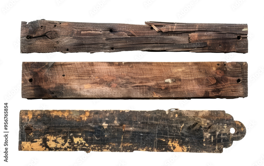 Fototapeta premium Aged wooden planks set isolated on transparent background