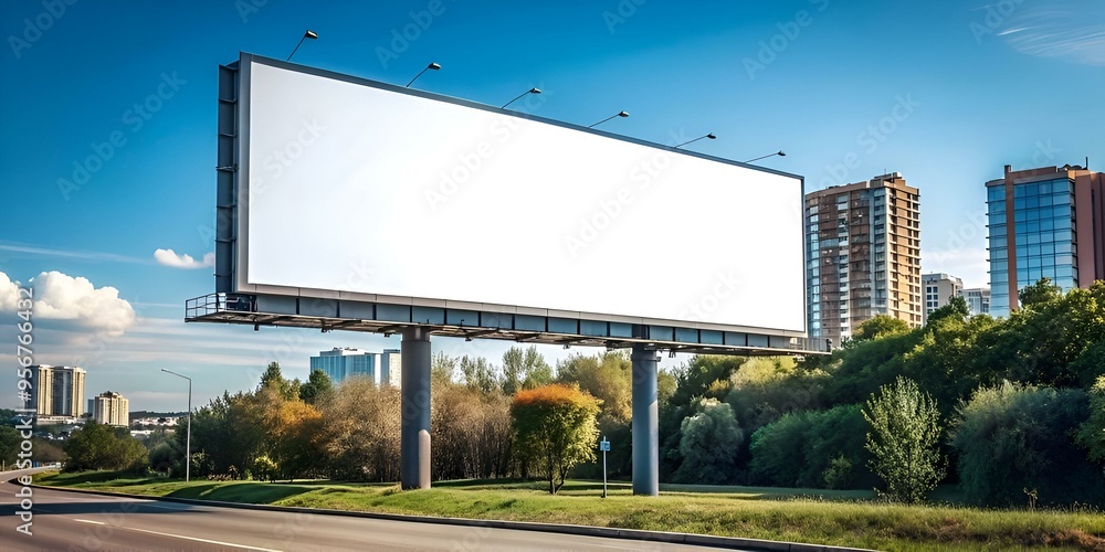 A blank billboard stands tall against a bright blue sky. ready to be filled with your message. A blank billboard stands tall against a bright blue sky. ready to be filled with your message.