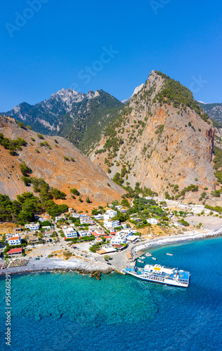 Greek village of Agia Roumeli, Chania, Crete, Greece. photo