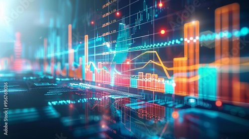 Financial stock market data with graphs and analytics, highlighting market trends and investment analysis.