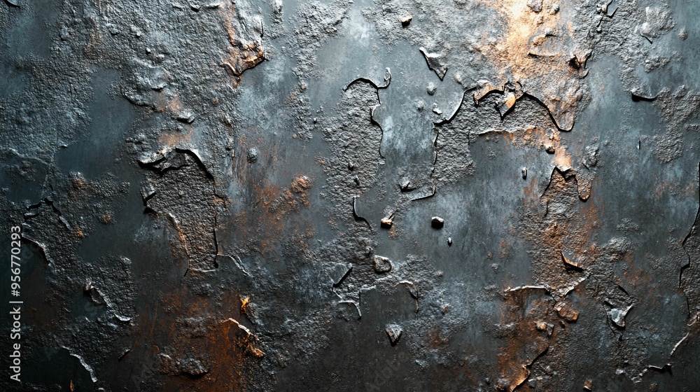 Close-up of a Black Metal Surface with Peeling Paint and Rusted Patches Close-up of a Black Metal Surface with Peeling Paint and Rusted Patches