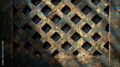 Rusted Metal Grating with Diamond-Shaped Cutouts