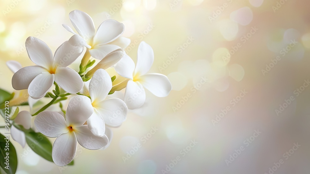 Beautiful jasmine flowers with a soft, muted background, providing a natural space for text. Beautiful jasmine flowers with a soft, muted background, providing a natural space for text.