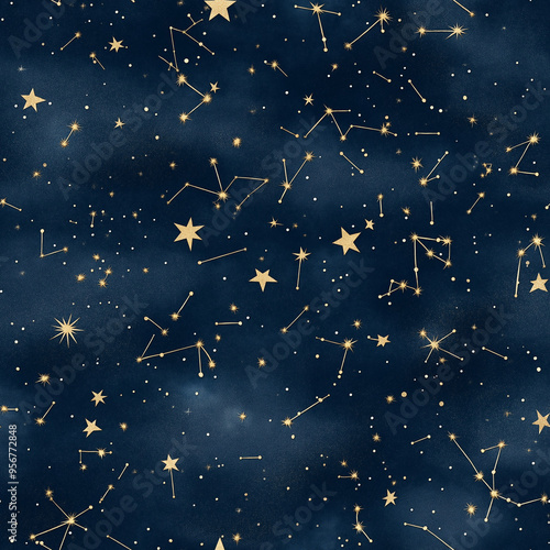 Celestial stars and cosmic night sky - seamless pattern