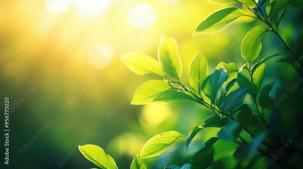 Bright green leaves on a sunlit, softly blurred background, representing vitality and the essence of life. Bright green leaves on a sunlit, softly blurred background, representing vitality and the essence of life.