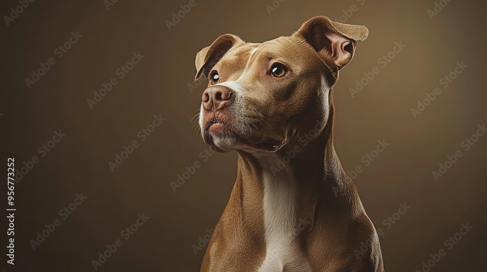 Charming Pit Bull sitting attentively in a studio, with a neutral background that highlights its glossy coat. Charming Pit Bull sitting attentively in a studio, with a neutral background that highlights its glossy coat.