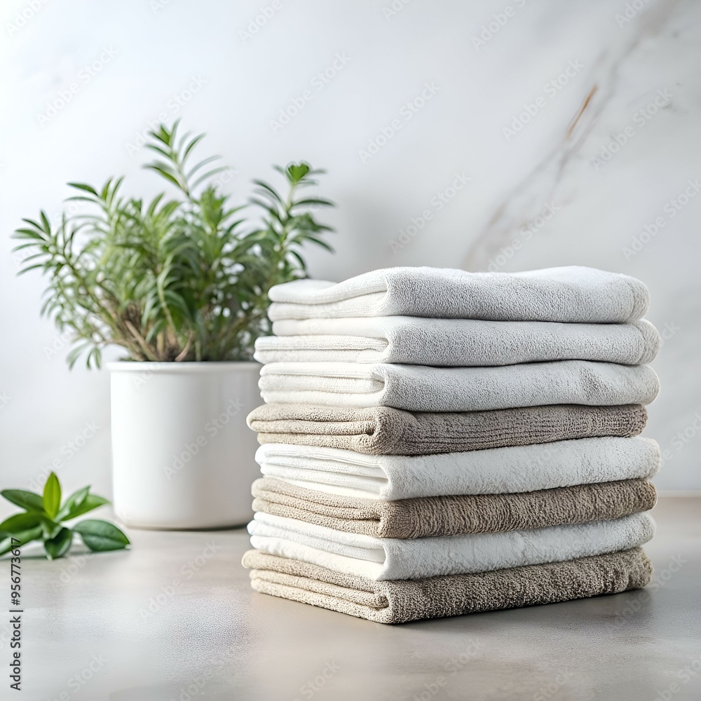 A neat stack of freshly laundered towels. showcasing a soft and luxurious texture. A neat stack of freshly laundered towels. showcasing a soft and luxurious texture.