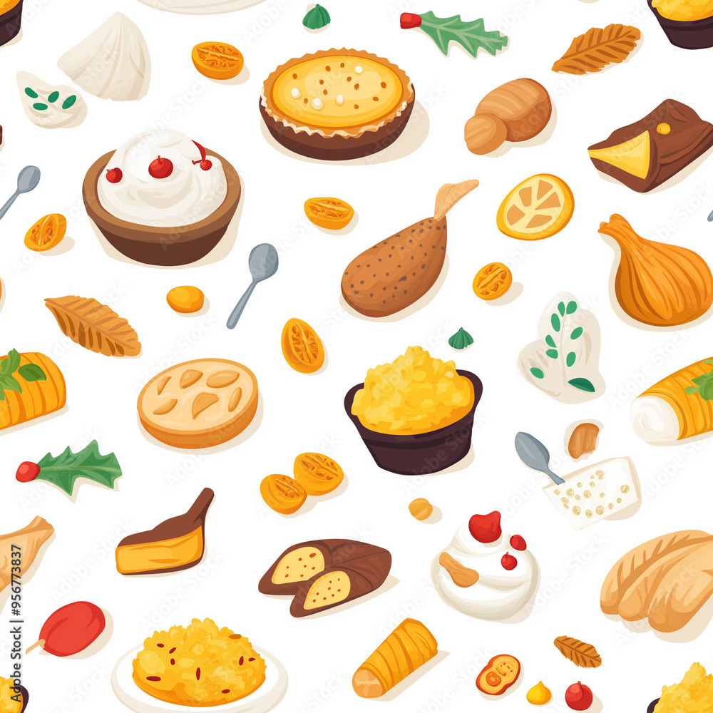 Thanksgiving doodles and drawings, with apples, turkey, pie, pumpkins and fall leaves. Seamless pattern Thanksgiving doodles and drawings, with apples, turkey, pie, pumpkins and fall leaves. Seamless pattern