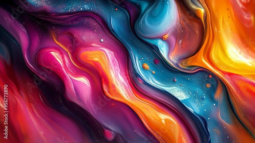 Abstract Swirling Paint with Vibrant Colors and Specks