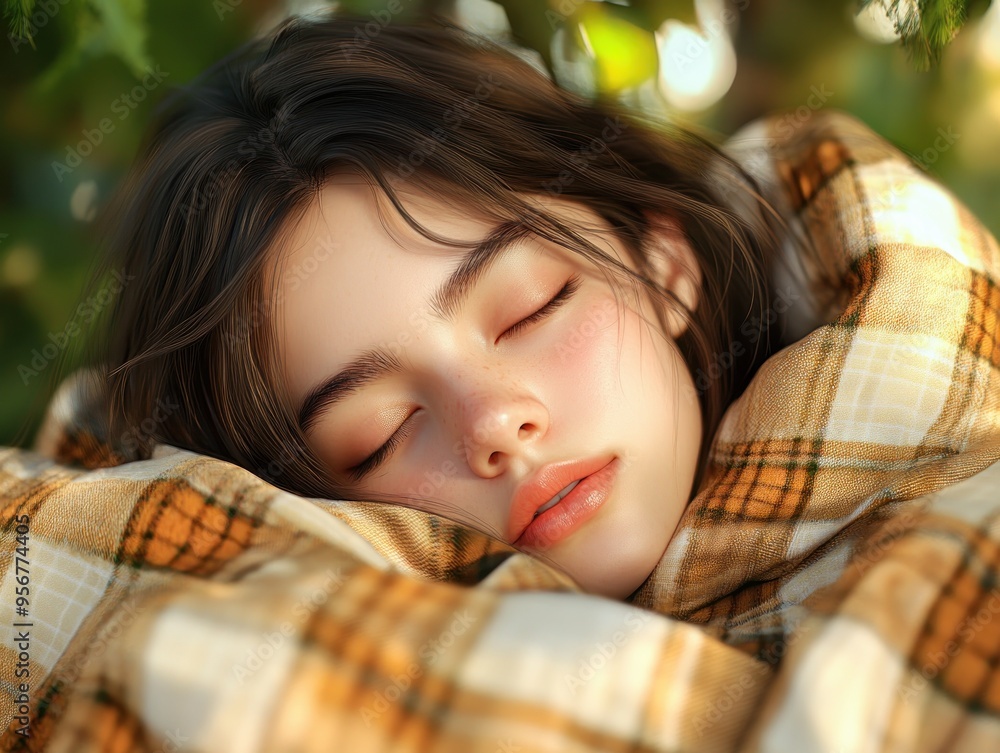 Young Woman Finds Peace and Tranquility in Her Cozy Bedroom Sanctuary, A Moment of Contentment and Relaxation in a Personal Space Young Woman Finds Peace and Tranquility in Her Cozy Bedroom Sanctuary, A Moment of Contentment and Relaxation in a Personal Space