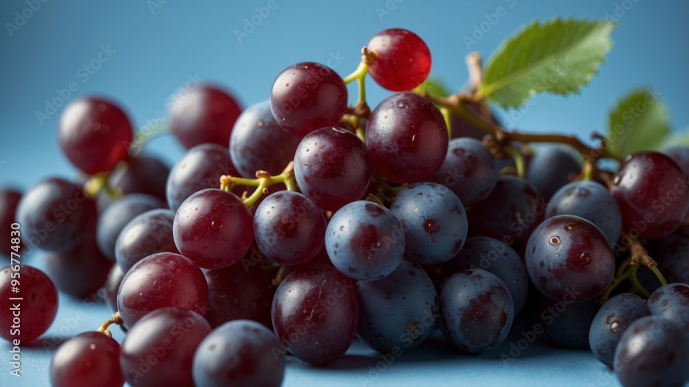 A bunch of red grapes on a blue background. A bunch of red grapes on a blue background.
