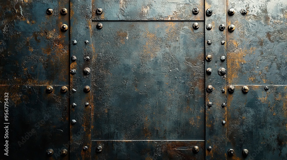 Rusty Metal Panel with Rivets and a Square Frame Rusty Metal Panel with Rivets and a Square Frame