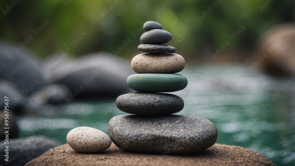 A stack of rocks with a green background. A stack of rocks with a green background.