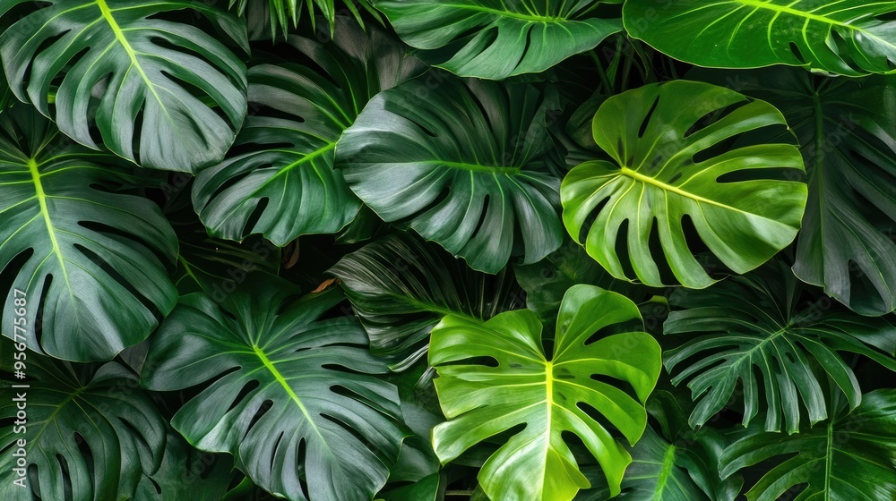 Cluster of broad green philodendron leaves, creating a dense and tropical foliage backdrop. Cluster of broad green philodendron leaves, creating a dense and tropical foliage backdrop.