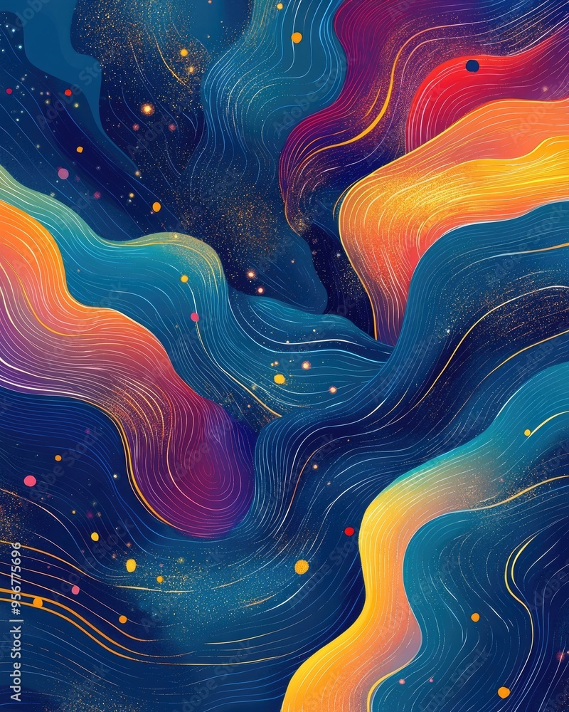 Line art illustration featuring a vibrant abstract blue backdrop adorned with sparkling glitter Line art illustration featuring a vibrant abstract blue backdrop adorned with sparkling glitter