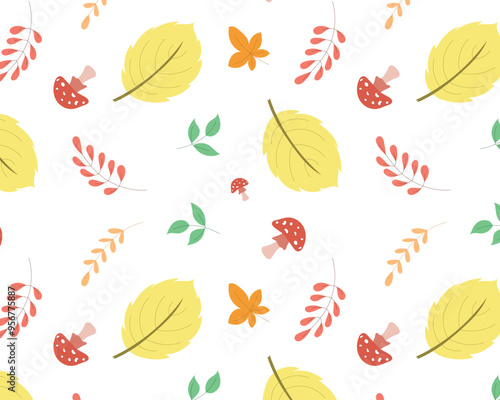 Autumn seamless pattern, hand drawn seasonal objects, vector illustration in flat style
