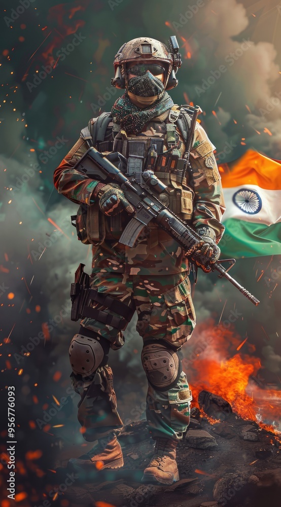 Fototapeta premium A handsome Indian soldier standing