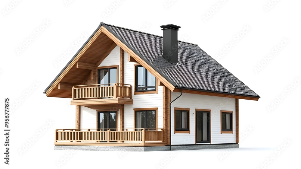 Serene Scandinavian-Style Residential House on White Background Serene Scandinavian-Style Residential House on White Background