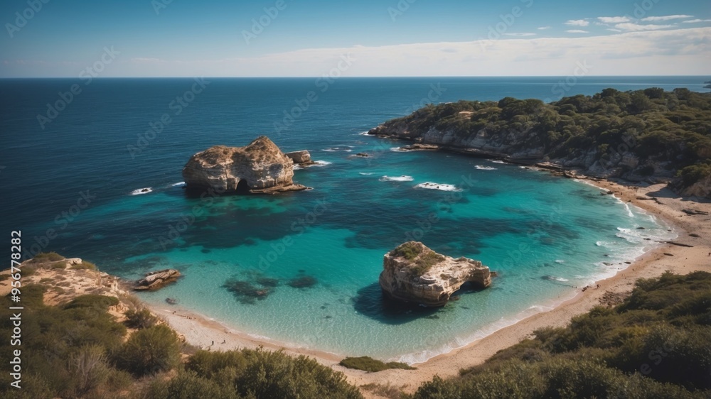 Aerial view of summer seascape with clear blue water. Aerial view of summer seascape with clear blue water.