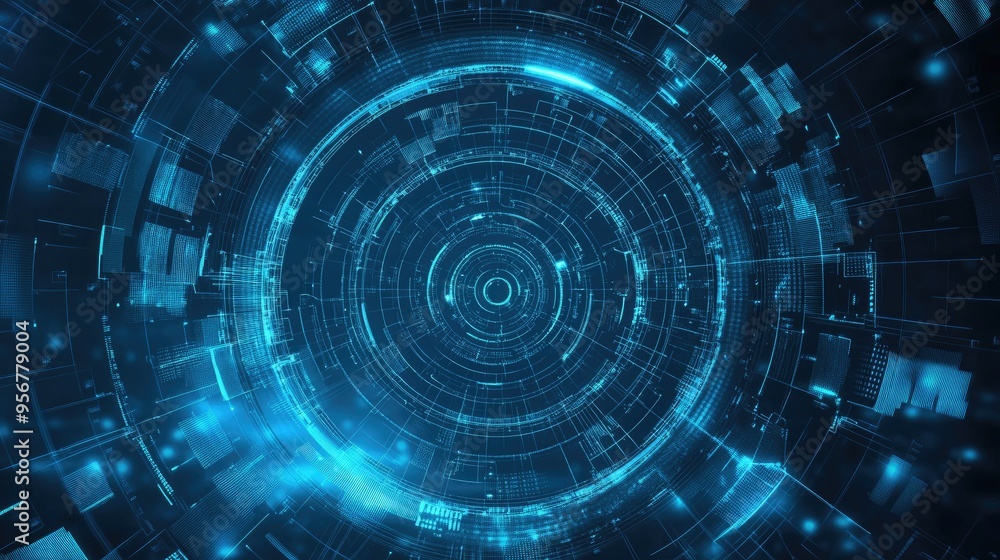 Line art illustration of a blue circular technology background Abstract graphic representing a digital future concept Line art illustration of a blue circular technology background Abstract graphic representing a digital future concept