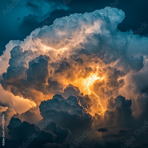 Dramatic lightning strike illuminates a dark, stormy sky, with a sense of power and impending weather.