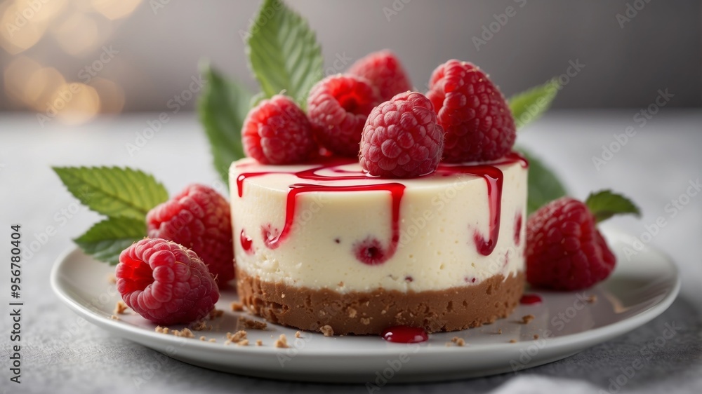 Creamy swirl cheesecake topped with fresh raspberries. Creamy swirl cheesecake topped with fresh raspberries.