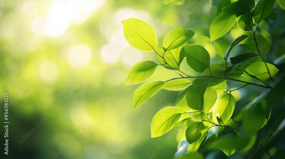 Lush green leaves on a blurred, sunlit background, capturing the essence of a peaceful, natural environment. Lush green leaves on a blurred, sunlit background, capturing the essence of a peaceful, natural environment.