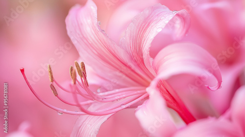 Close-up Pink Nerine flower From inside photo