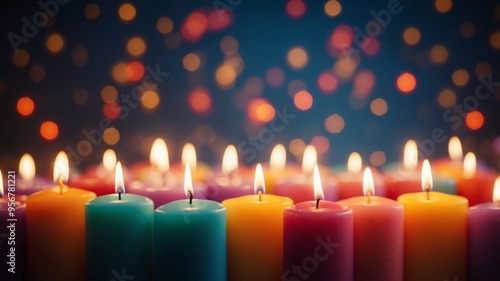 Festive background with colorful candles.