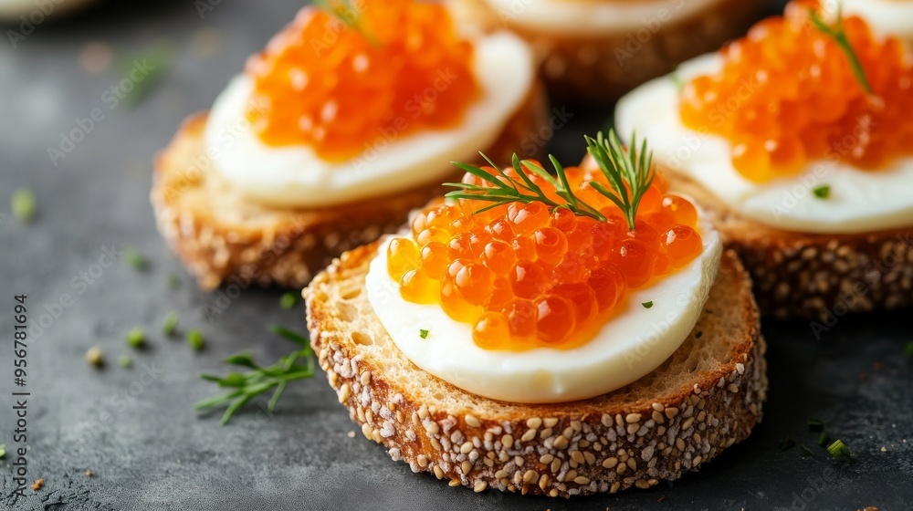 Selective focus. Cod roe and egg sandwiches. Selective focus. Cod roe and egg sandwiches.