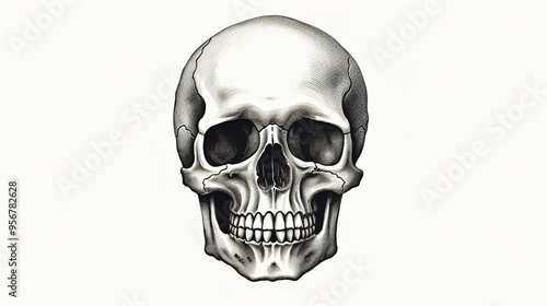 Black and white retro skull illustration on white background，generated with AI.