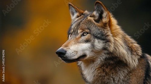 Wolf Portrait with Golden Background