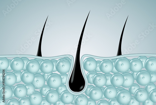 shiny hair shampoo advertisement with 3d illustration