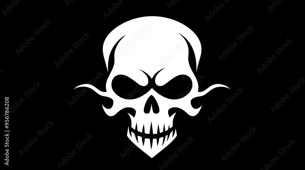 Obraz premium Black and white retro skull illustration on white background，generated with AI.