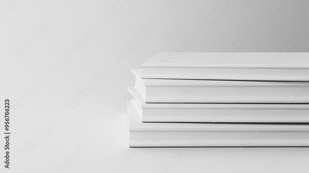 Stack of pristine white blank books with a sleek appearance, set against a clean background to emphasize elegance. Stack of pristine white blank books with a sleek appearance, set against a clean background to emphasize elegance.