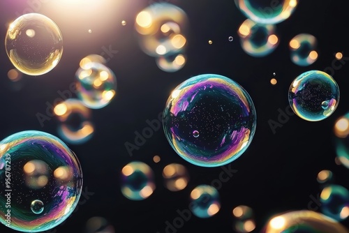 Iridescent bubbles float in air