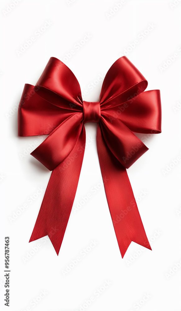 A red Christmas ribbon and bow isolated on a white background. A red Christmas ribbon and bow isolated on a white background.