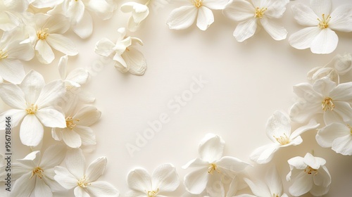 White jasmine flowers on a light background, leaving plenty of space for a message or quote