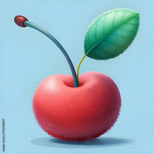 Cute 3D illustration of a single cherry with a textured. fuzzy appearance. photo