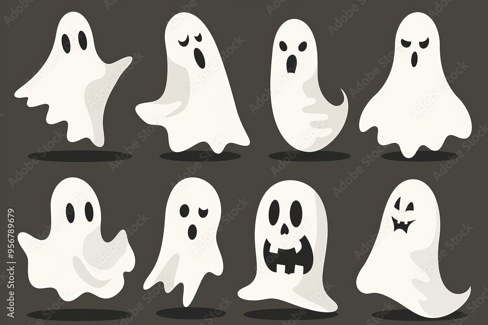 white ghosts on black, Halloween background white ghosts on black, Halloween background