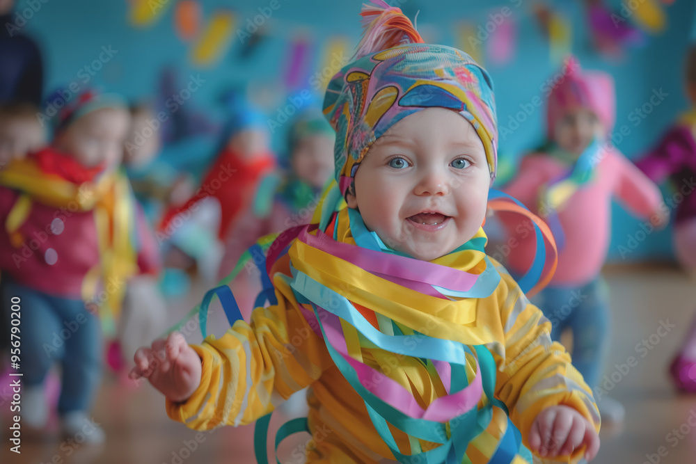 A group of toddlers dancing with colorful ribbons in a cheerful movement class at the WeeFestival A group of toddlers dancing with colorful ribbons in a cheerful movement class at the WeeFestival