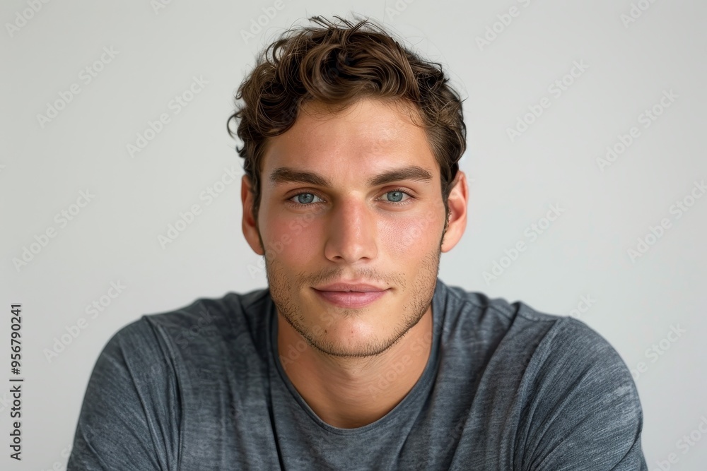 portrait of 35-year-old caucasian man on light background portrait of 35-year-old caucasian man on light background
