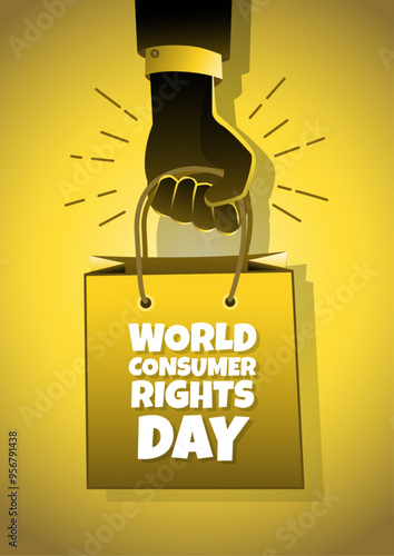 businessman hand holding a shopping bag on world consumer rights day