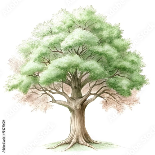 A detailed 3D illustration of a majestic Chinkapin Oak tree. rendered with meticulous precision. photo