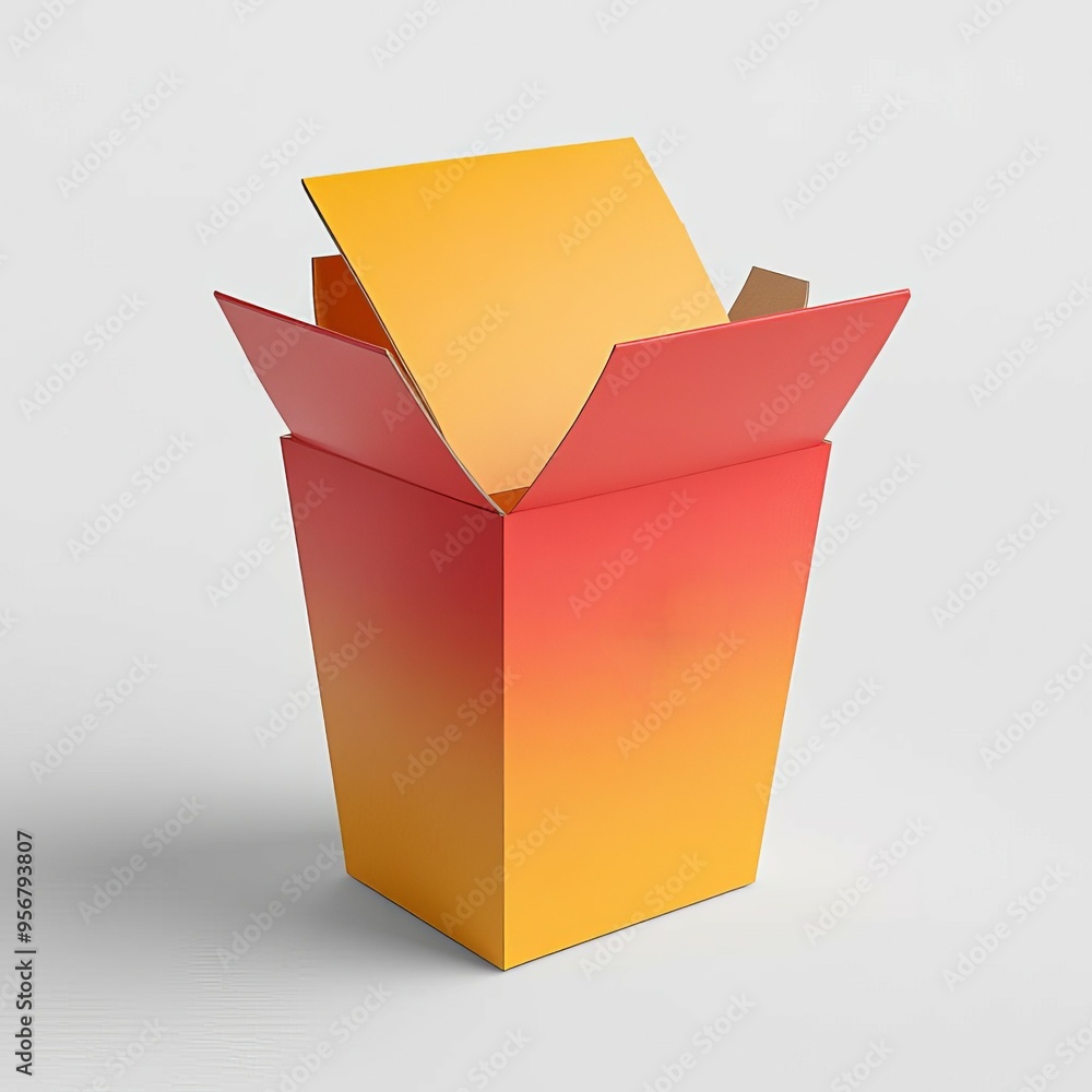 Open red and yellow takeout box with logo Open red and yellow takeout box with logo