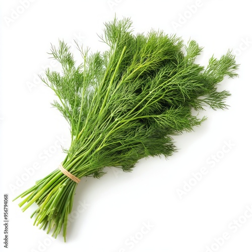 Fresh green dill bunch isolated on white background.