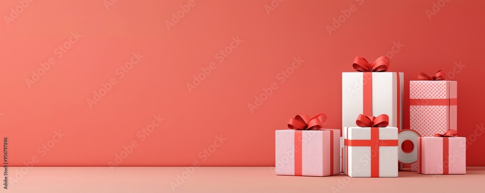 Colorful gift boxes with bows on a pastel background, perfect for holiday or celebratory themes, inviting and cheerful ambiance. Colorful gift boxes with bows on a pastel background, perfect for holiday or celebratory themes, inviting and cheerful ambiance.