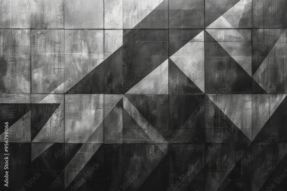 Minimalist composition of intersecting triangles. Rendered in monotone with texture and opacity.