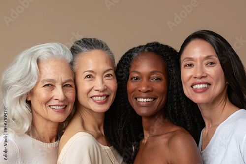 Studio portrait of senior women friends posing for camera