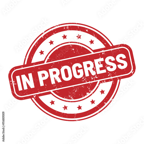 In progress round stamp icon grunge distressed style